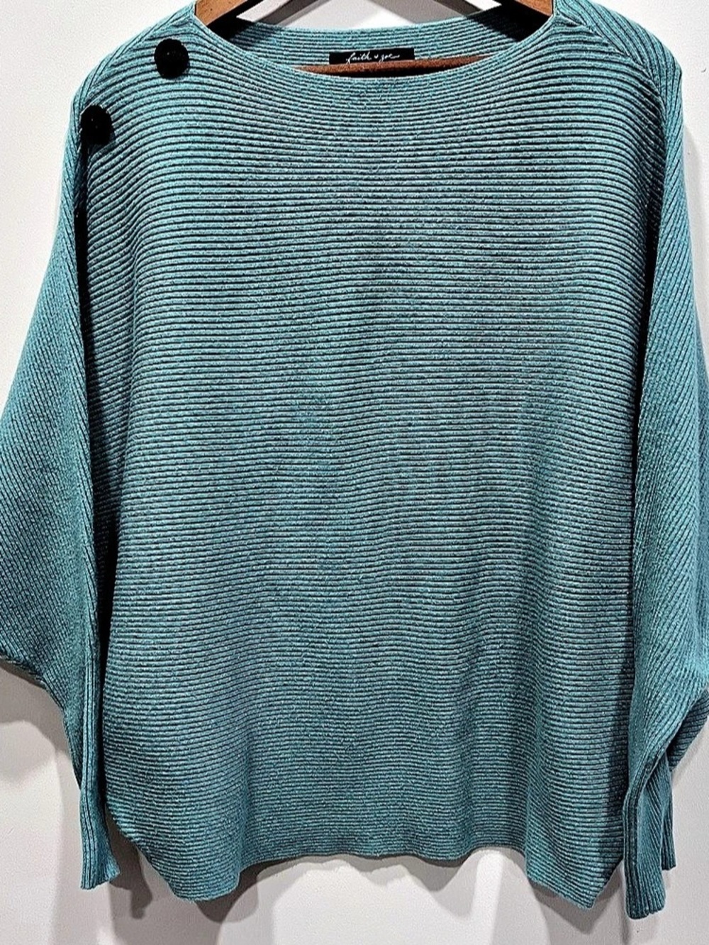 Faith of Zoe Textured Knit Poncho Sweater in Turquoise Size Large